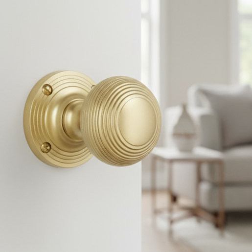 Heritage V971 Satin Brass Reeded Door Knobs 60mm