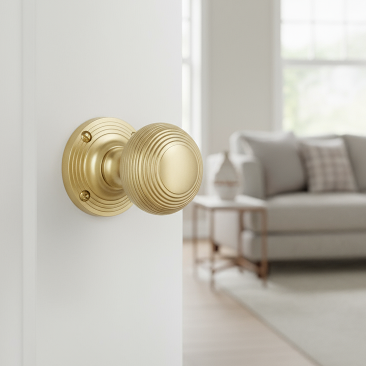 Heritage V971 Satin Brass Reeded Door Knobs 60mm