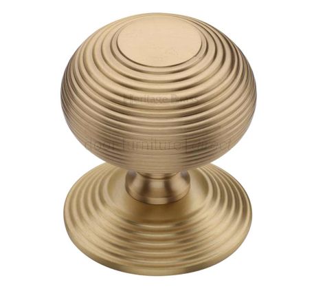 Heritage RR906 Satin Brass 76mm Reeded Centre Door Knob