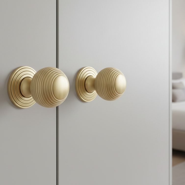 Heritage V973 Satin Brass Reeded Cabinet Knob 32mm