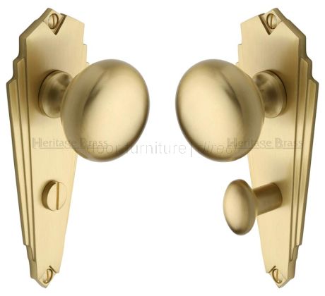 Heritage BR1830 Satin Brass Broadway Knob on Bathroom Plate