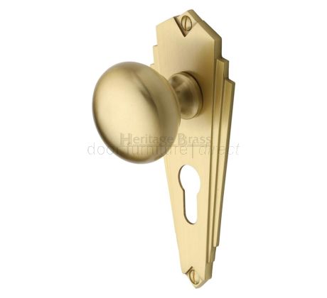 Heritage BR1848 Satin Brass Broadway Knob on Euro Plate