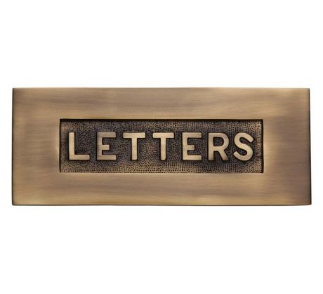 Heritage V845 Antique Brass Embossed Letter Box 254x101mm
