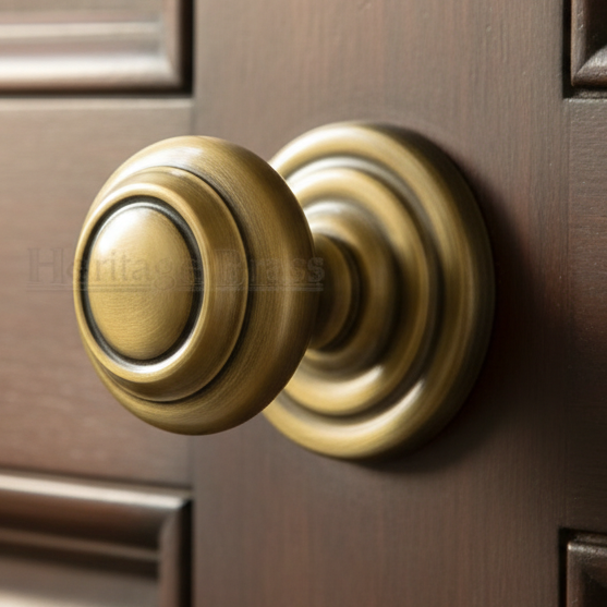 Heritage V905 Antique Brass Tiered centre Door Knob 3.5in