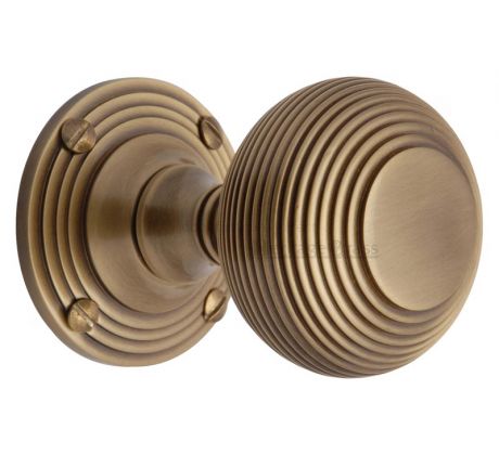 Heritage V971 Antique Brass Reeded Door Knobs 60mm