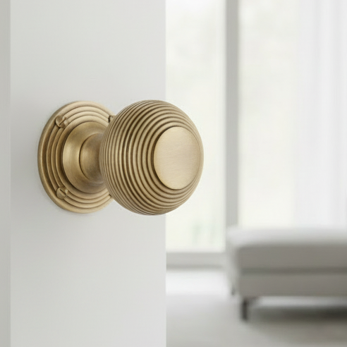 Heritage V971 Antique Brass Reeded Door Knobs 60mm
