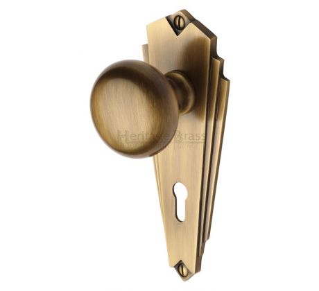 Heritage BR1800 Antique Brass Broadway Knob on Lock Plate
