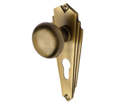 Heritage BR1848 Antique Brass Broadway Knob on Euro Plate