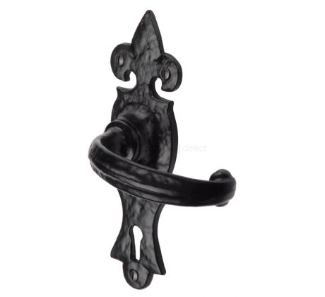 Tudor Wroxeter Black Antique Iron Curved Lever Keyhole Door Handles