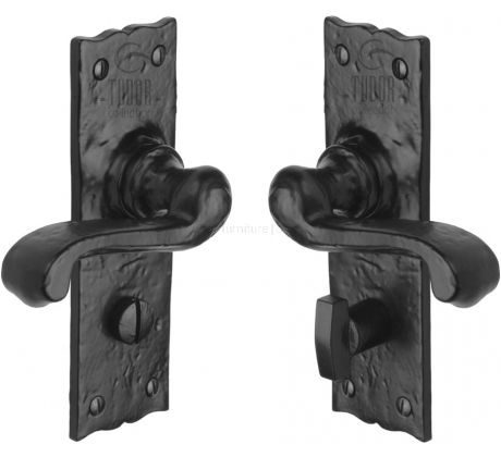 Tudor Shropshire Black Antique Iron Scroll Lever Bathroom Door Handles