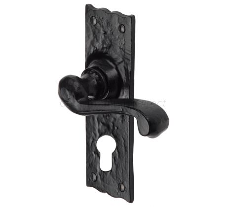 Tudor Shropshire Black Antique Iron Scroll Lever 48mm Euro Handles