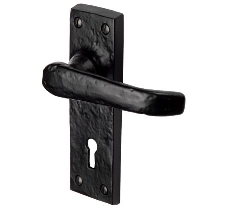 Tudor Windsor Black Antique Iron Straight Lever Keyhole Door Handles