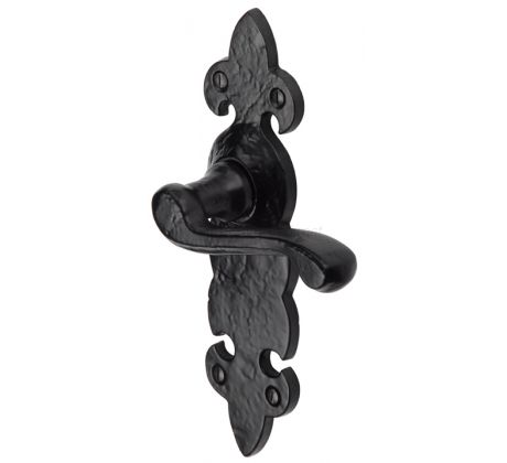 Tudor Fleur de Lys Black Antique Iron Scroll Lever Latch Door Handles