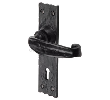 Tudor Wellington Black Antique Iron Keyhole Door Handles