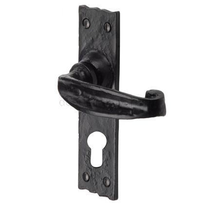Tudor Wellington Black Antique Iron 48mm Euro Door Handles