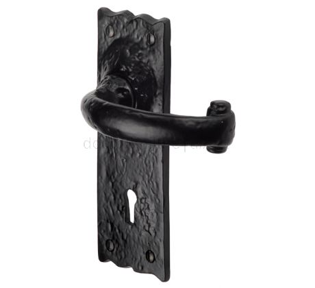 Tudor Colonial Black Antique Iron Curved Lever Keyhole Door Handles