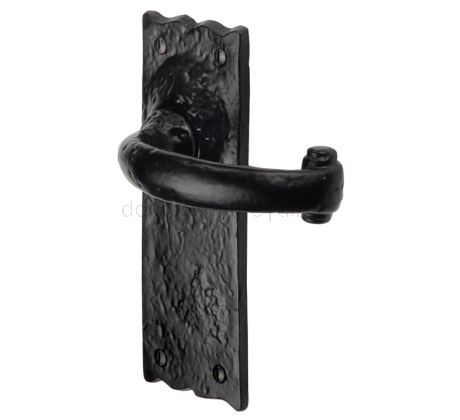 Tudor Colonial Black Antique Iron Curved Lever Long Latch Door Handles