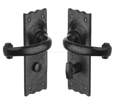 Tudor Colonial Black Antique Iron Curved Lever Bathroom Door Handles