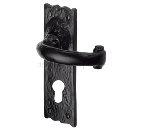 Tudor Colonial Black Antique Iron Curved Lever 48mm Euro Door Handles