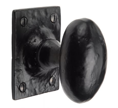 Black Antique Iron Tudor Oval Mortice Door Knob Set 70x51mm