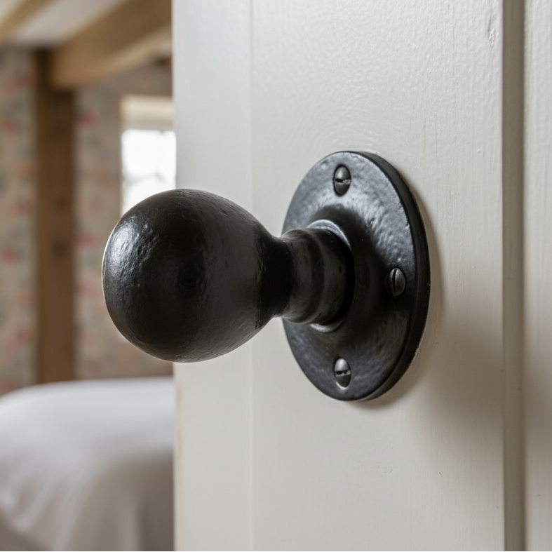 Black Antique Iron Tudor Ball Mortice Door Knob Set 62mm