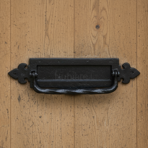 Black Antique Iron Tudor Fleur de Lys Letter Box 15x4.5in (371x112mm)