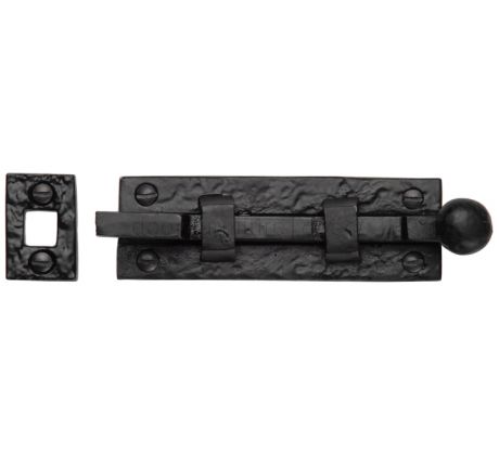Black Antique Iron Tudor Round Knob Cranked Door Bolt 108mm