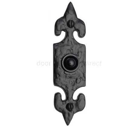 Black Antique Iron Tudor Fleur de Lys Front Door Bell Push 125x33mm