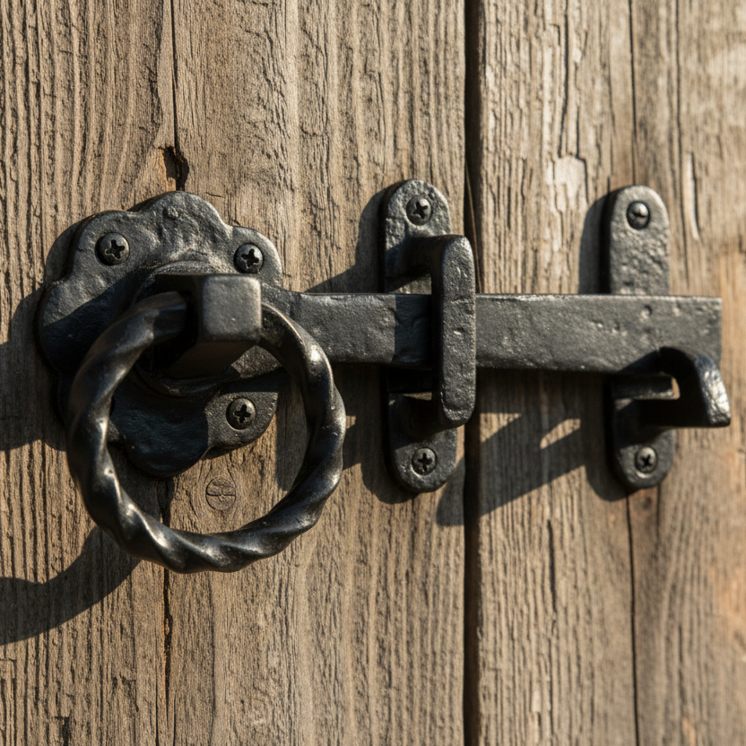 Black Antique Iron Tudor Ring Gate Handle Set 170mm