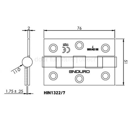 Satin Stainless 3x2inx2mm Ball Bearing Hinge In Pairs