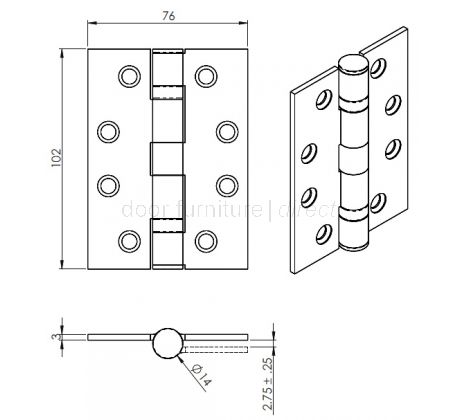 316 Grade Satin Stainless 4x3inx3mm Ball Bearing Hinge Pairs