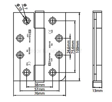 Satin Stainless 4x3inx3mm Grade 14 Concealed Bearing Hinge In Pairs
