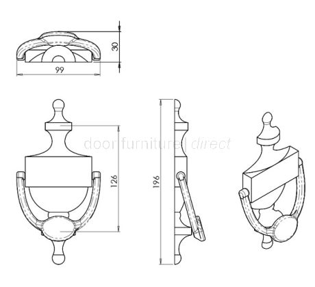 PVD None Tarnish Brass Urn Door Knocker 196mm