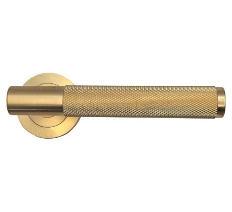 Bari Knurled Lever on Rose Satin Brass Door Handles