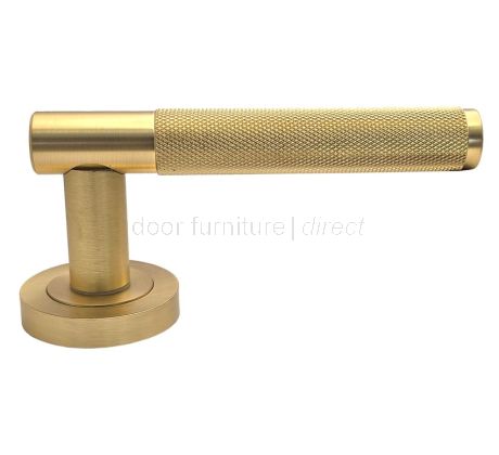 Bari Knurled Lever on Rose Satin Brass Door Handles