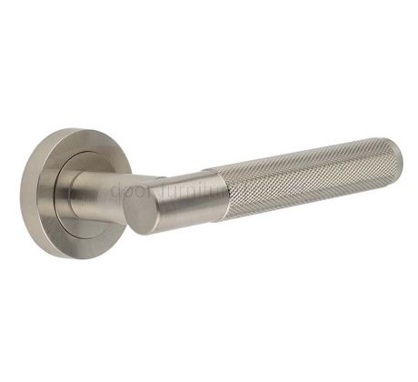 Bari Knurled Lever on Rose Satin NIckel Door Handles