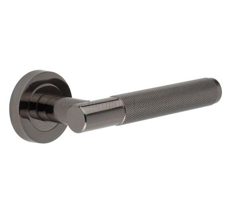 Bari Knurled Lever on Rose Black Nickel Door Handles