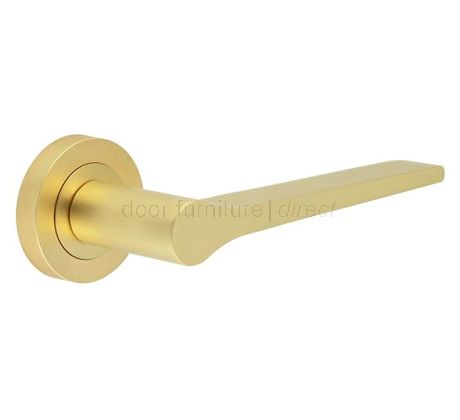 Geo Tapered Lever on Rose Satin Brass Door Handles