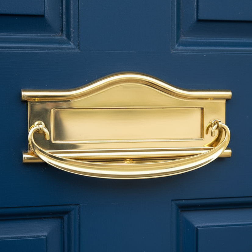 Polished Brass Postal Knocker Letter Plate 311x159mm