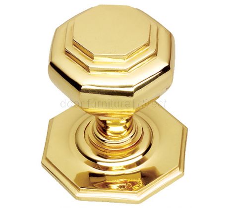 Polished Brass Octagonal Style Centre Door Knob 67mm