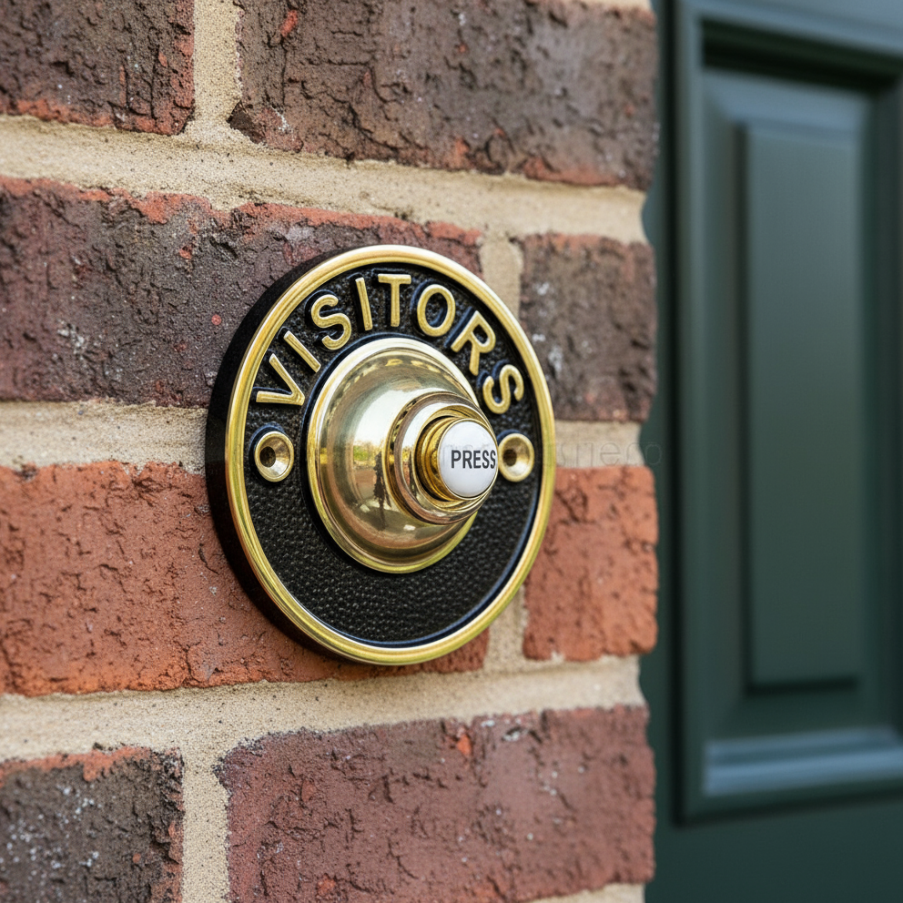 Brass and Black Visitors Bell Push 81mm