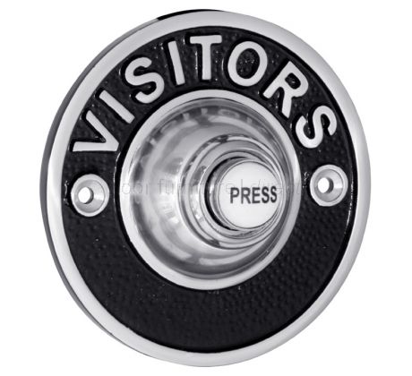 Polished Chrome and Black Visitors Bell Push 81mm