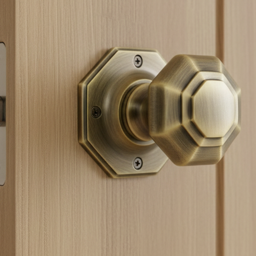 Antique Brass Octagonal Mortice Door Knobs 67mm