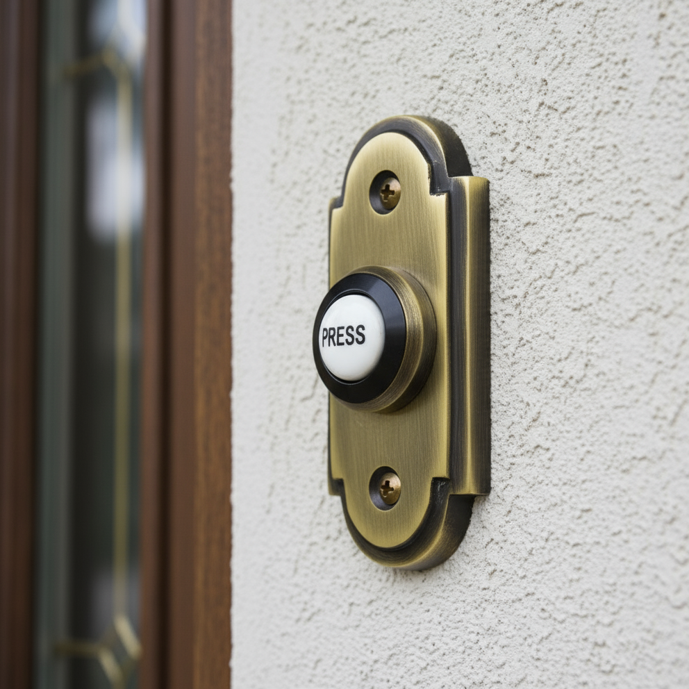 Antique Brass Shaped Bell Push 76x33mm
