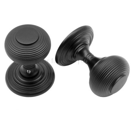 Matt Black 55mm Reeded Mortice Door Knobs