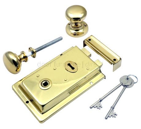 Polished Brass Rim Lock and Mushroom Rim Knob Set