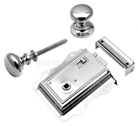 Polished Chrome Fancy Rim Latch and Mushroom Knobs