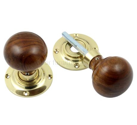 Polished Brass and Rosewood Mushroom Door Knobs