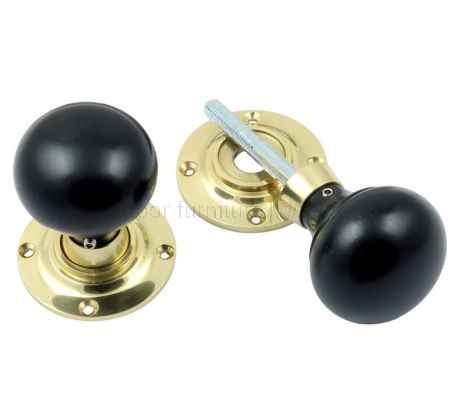 Polished Brass and Ebony Mushroom Door Knobs