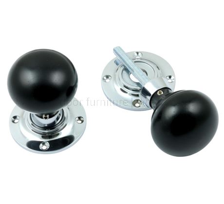 Polished Chrome and Ebony Mushroom Door Knobs